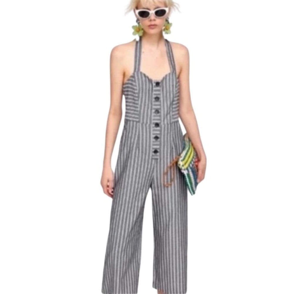 ❤️ Zara Striped Halter Jumpsuit Overalls Size Small